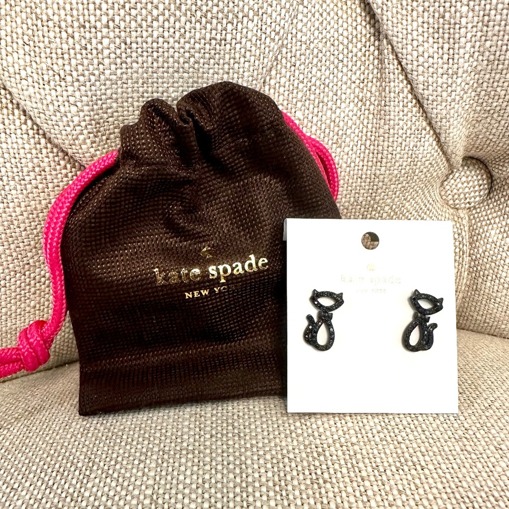 NEW Kate Spade Jazz Things Up Black Pave Crystals Jazz Cat Stud Earrings